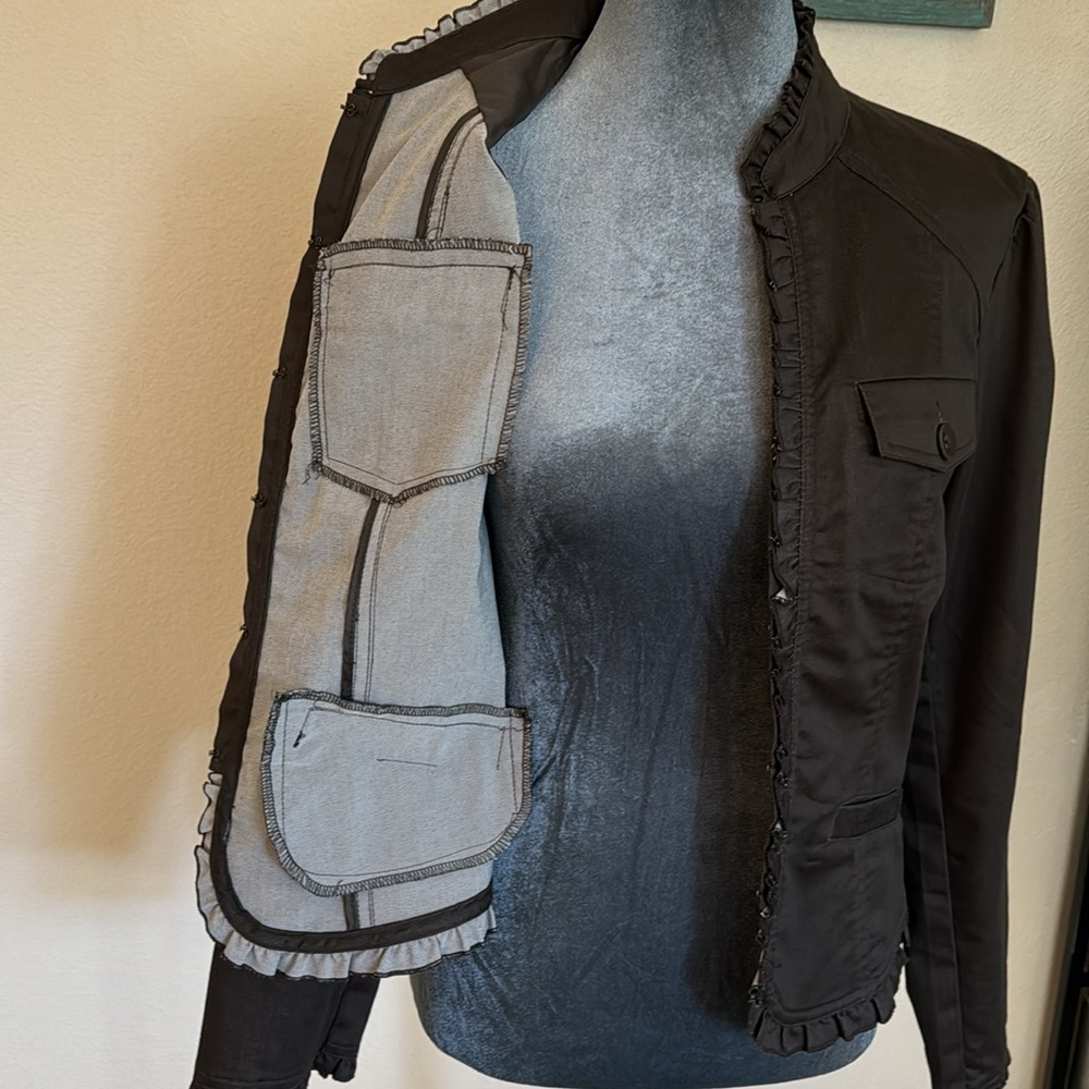 Willi Smith Dark Brown Ruffled Front Lightweight … - image 8